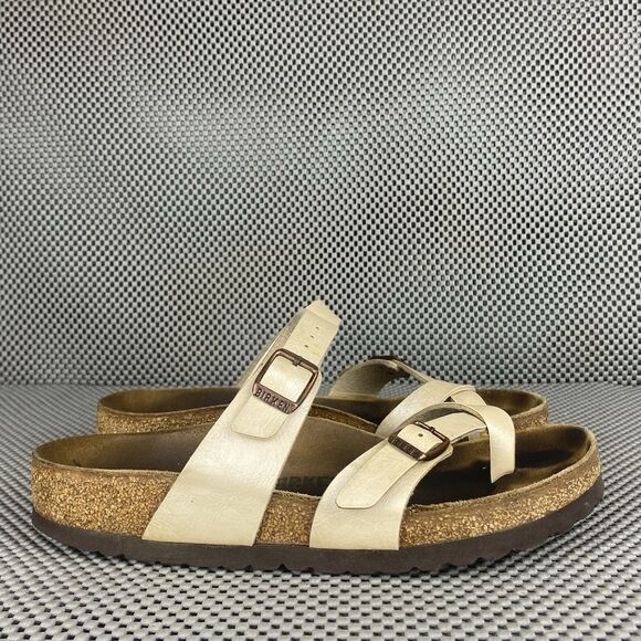 Birkenstock Mayari Adult Sandals 37 L6 M4 Cream Leather Buckle Made In Germany - Picture 1 of 13